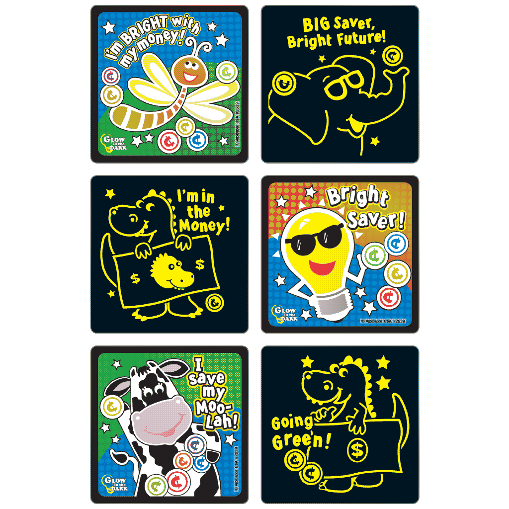 Bright Saver Glow-In-The-Dark Asst. Banking Stickers
