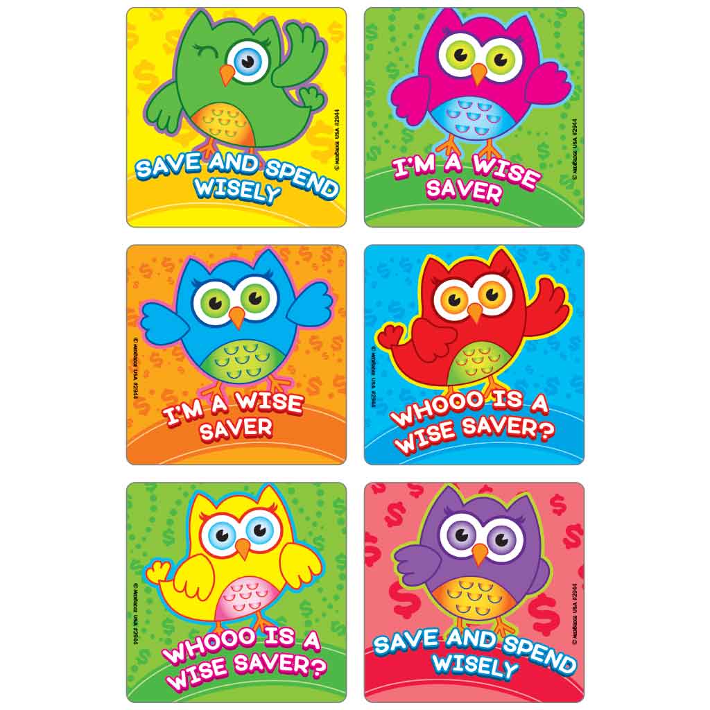 Wise Saver Owls Asst. Banking Stickers