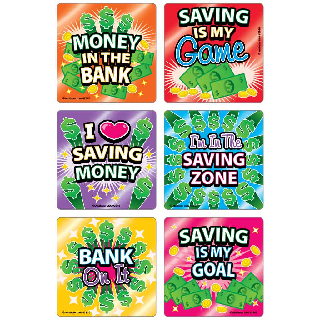 Foil Money Slogans Asst. Banking Stickers