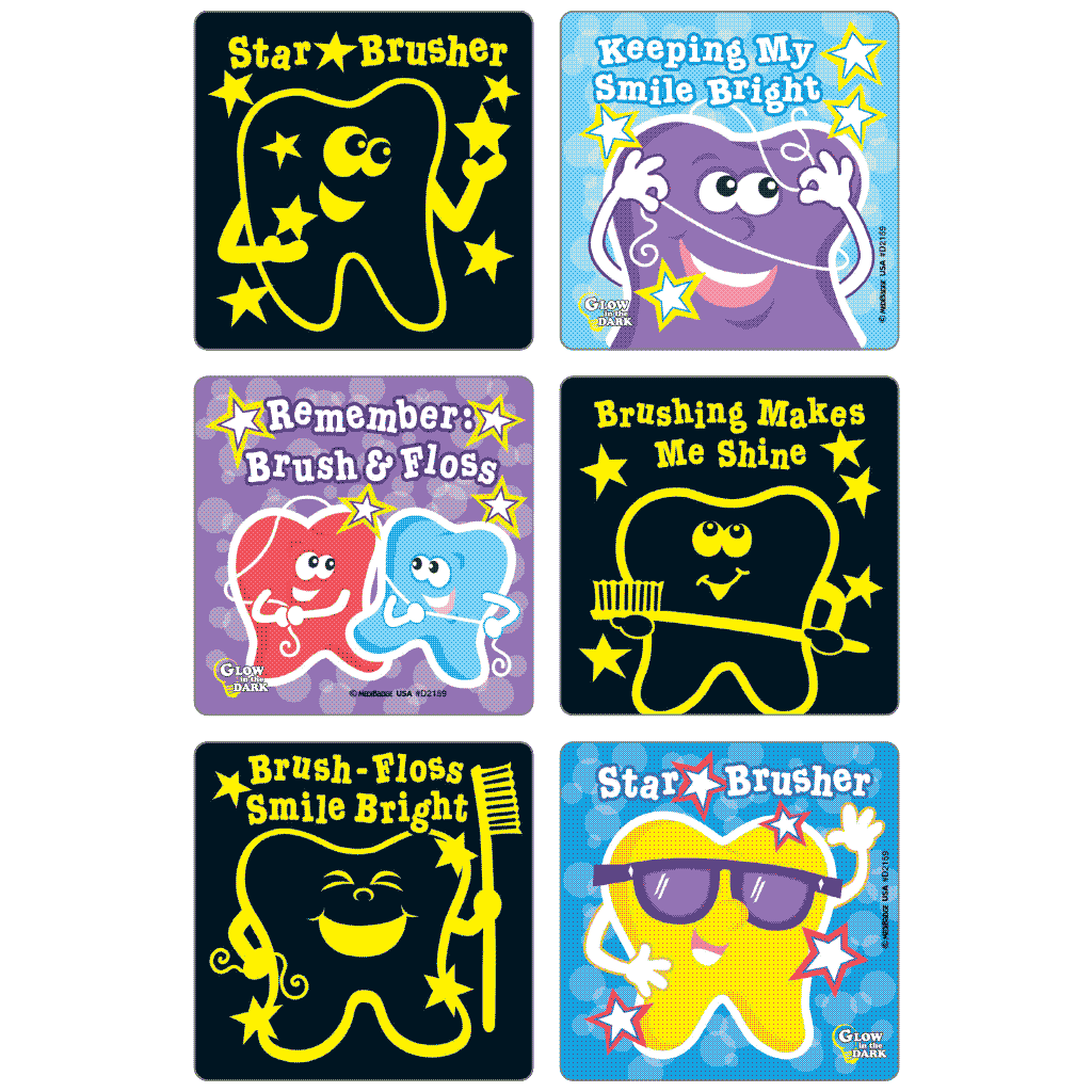 Brushing Bright Glow-In-The-Dark Asst. Dental Stickers