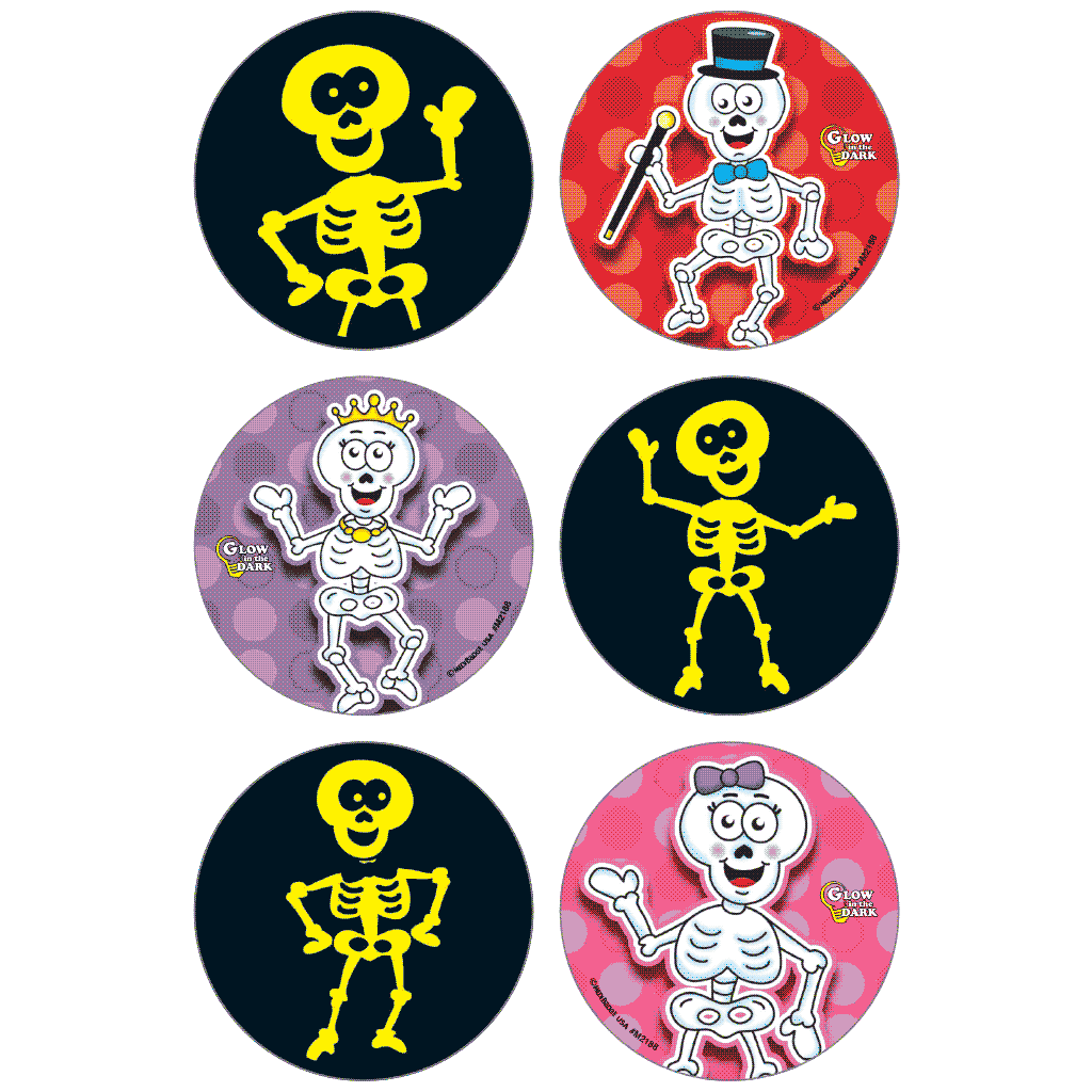 Glow-In-The-Dark Skeleton Stickers Asst. Stickers